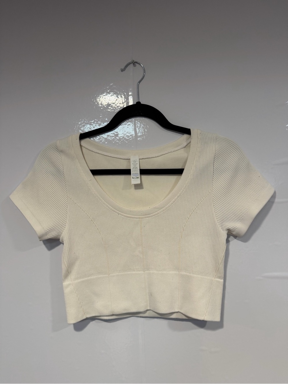 Aerie Cropped Ribbed Scoop Neck Top - Cream